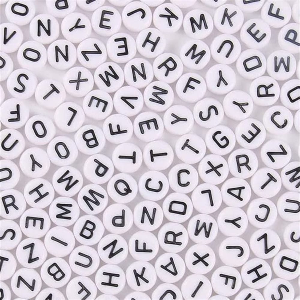 Acrylic Round White & Black Alphabet Beads (6 mm, 52 pcs)