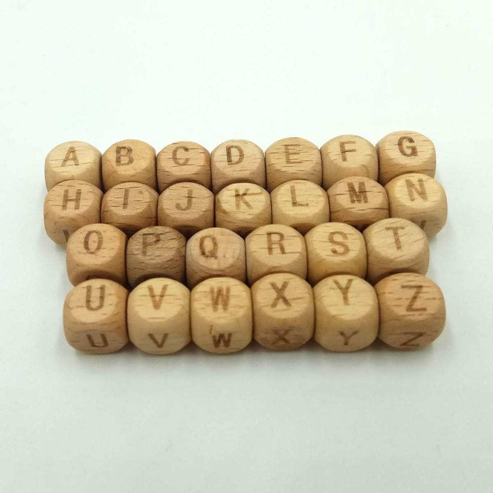Alphabet Printed Wooden Beads (10 mm, 52 pcs)