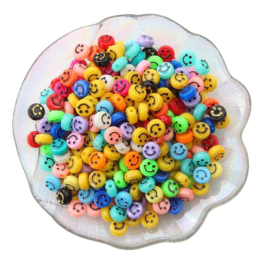 Multicoloue Acrylic Round Smiley Beads (25 pcs)